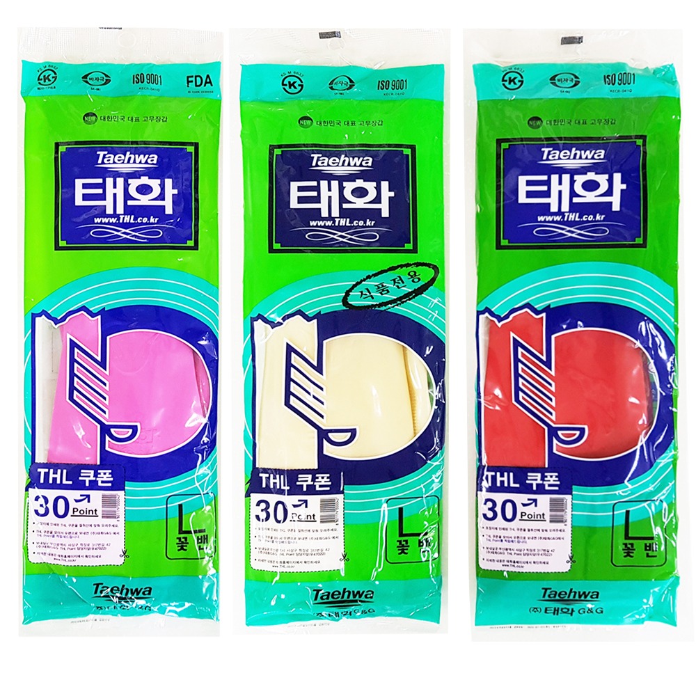 태화고무장갑 L[꽃밴] 1켤레 적색/핑크색/미색